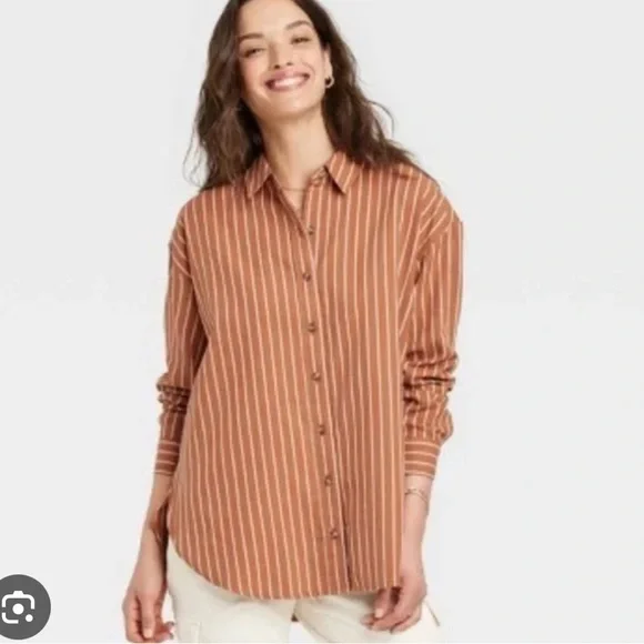 Universal Thread Orange Striped Button down - Picture 7 of 7